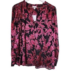 NWT, J. Jill Floral V- Neck Blouse size Medium
